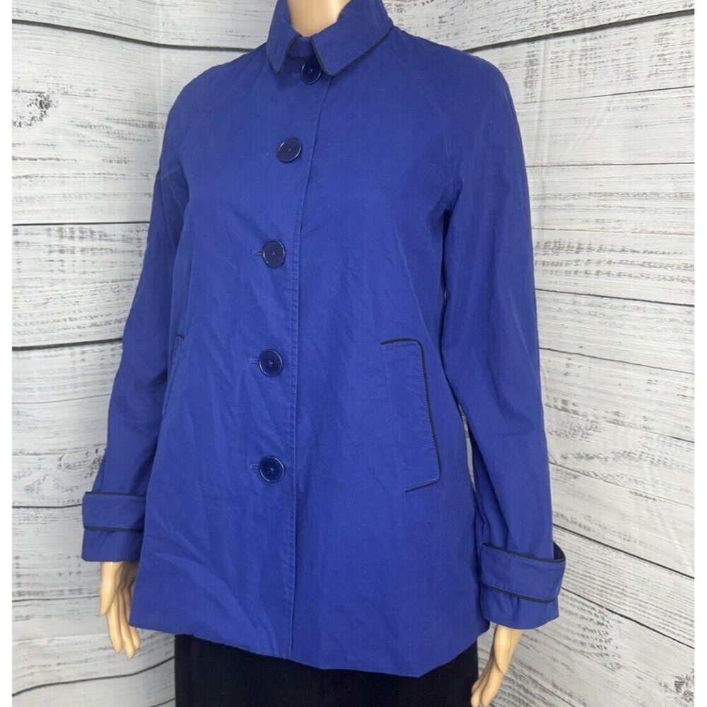 Lauren Ralph Lauren Royal‎ Blue Sz P/P Petite Trench Rain Coat Jacket Cotton EUC